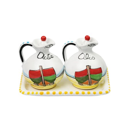 Set olio aceto Dammusi Elaborato Ceramiche artigianali siciliane De Simone Set olio aceto Dammusi Elaborato Ceramiche artigianali siciliane De Simone